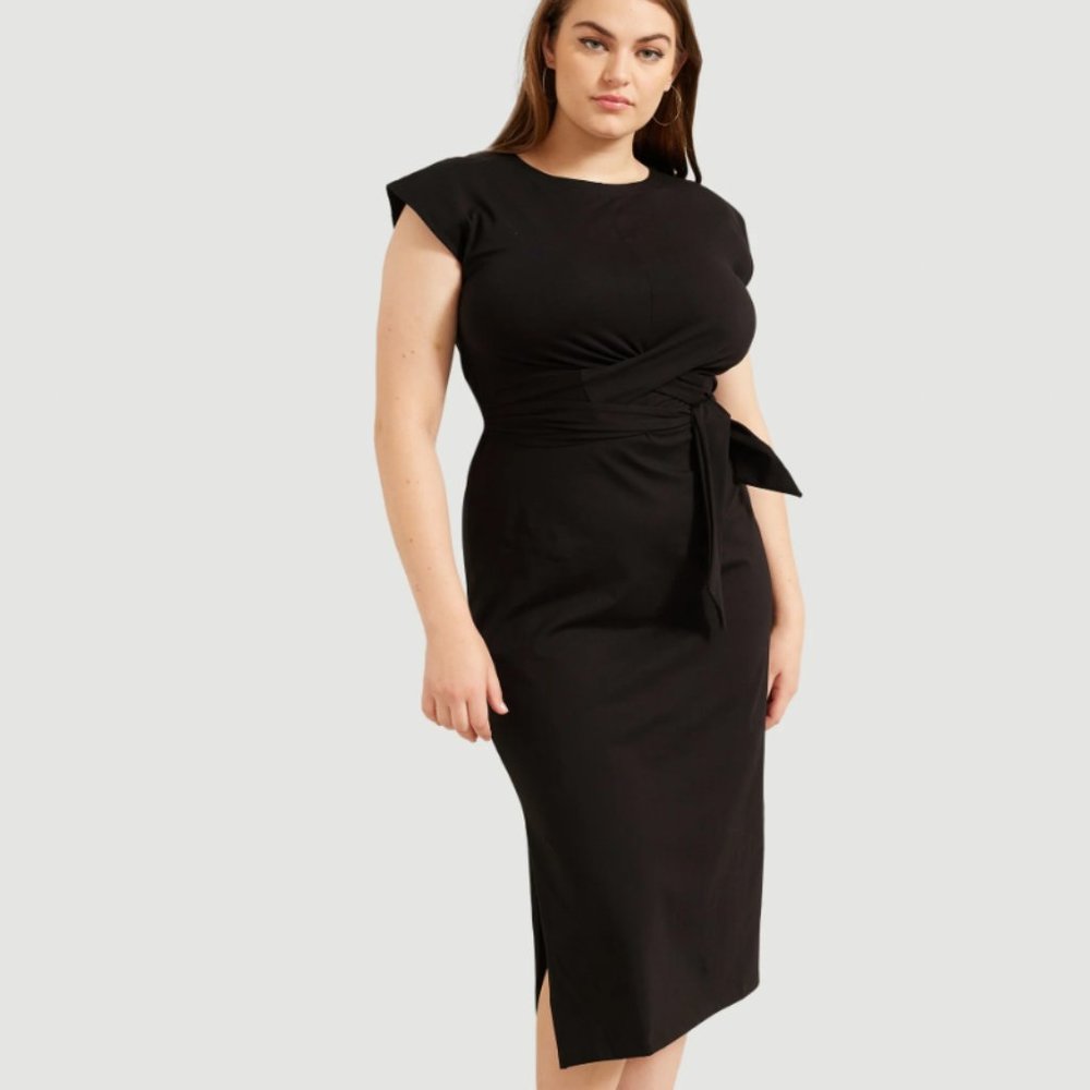 Modern Citizen Black Fei Organic Cotton Tie-Front Midi Dress